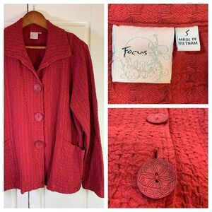 Focus Shirt Women's Small‎ Lagenlook Red Logom Art To Wear Waffle Modernist Prep